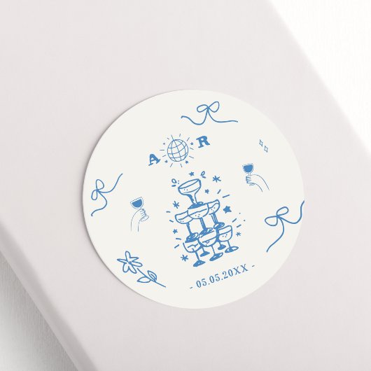 Met de hand getekend wispelturig disco Frans huwel Ronde Sticker