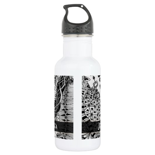 Met de hand getekend zwart-wit-modderpatroon Art Z Waterfles (Achterkant)