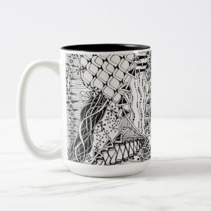 Met de hand getekend zwart-wit model tweekleurige koffiemok