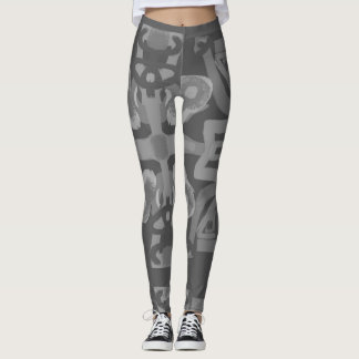met de hand getekend zwart-wit patroon leggings