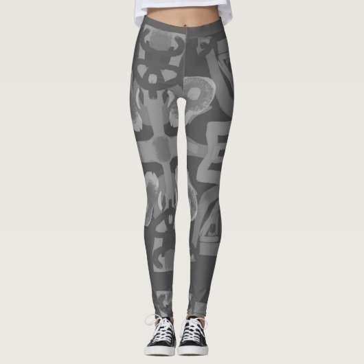 met de hand getekend zwart-wit patroon leggings (Voorkant)