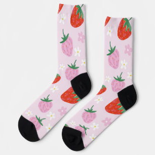 Met de Hand Getekende Aesthetische Aardbeien Naadl Sokken