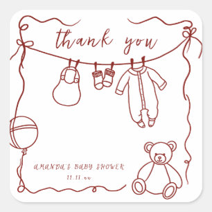Met de hand getekende babykleren babyshower bedank vierkante sticker