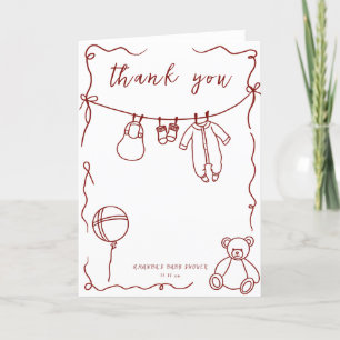 Met de hand getekende babyspeelgoed babyshower bed bedankkaart