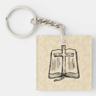 Met de Hand Getekende Bijbel en Kruis Schets Acryl Sleutelhanger