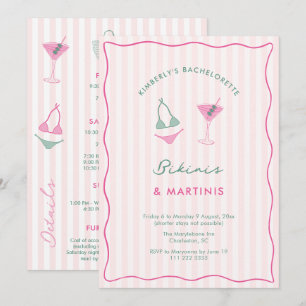 Met de Hand Getekende Bikinis & Martinis Bachelore Kaart