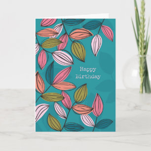Met de hand getekende blad kunst bloemblad verjaar kaart