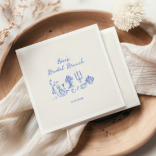 Met de Hand Getekende Blauwe Bruidsbrunch Servet
