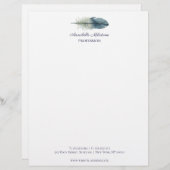 Met de hand getekende blauwe grijze waterverf veer briefhoofd ontwerp (Voorkant / Achterkant)