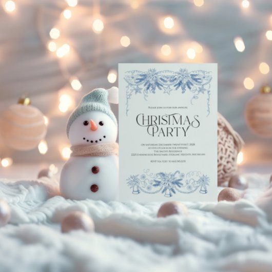 Met de hand getekende blauwe kerst uitnodiging