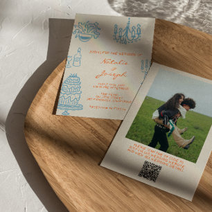 Met de Hand Getekende Blauwe Oranje Foto QR Code H Kaart