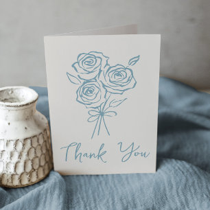 Met de Hand Getekende Blauwe Rozen Boeket Bruidsdo Bedankkaart