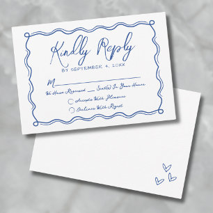 Met de Hand Getekende Blauwe Whimsical Bruiloft RSVP Kaartje