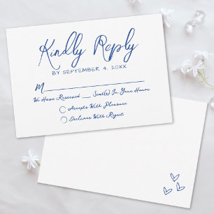 Met de Hand Getekende Blauwe Whimsical Huwelijk RSVP Kaartje