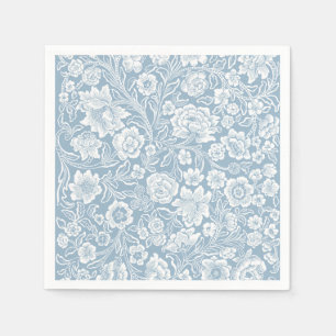 Met de hand getekende bloemen, blauw grijs wit bot servet
