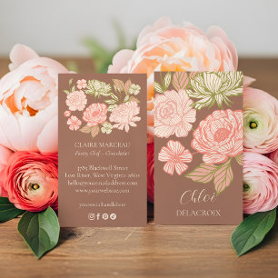 Met de hand getekende bloemen en bladeren Elegante Visitekaartje