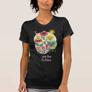 Met de Hand Getekende Bloemen Roze Geel - T-Shirt