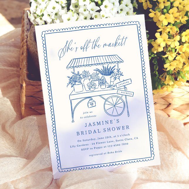 Met de Hand Getekende Bloemenmarkt Budget Bruidsdi (Card Front Mock-up)