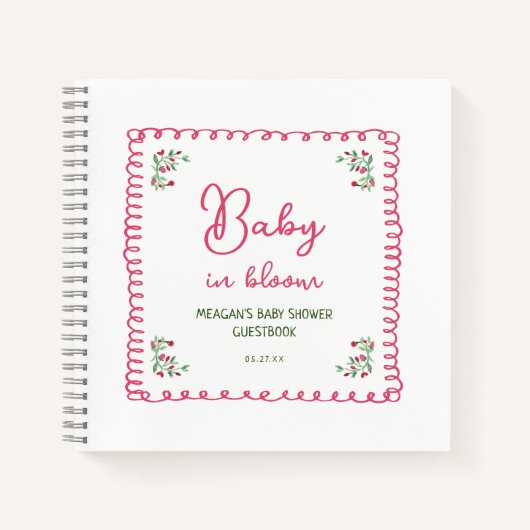 Met de Hand Getekende Bloemige Baby in Bloom Baby Notitieboek (Voorkant)