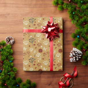 Met de hand getekende Boho wilde bloem en besprint Cadeaupapier