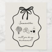 Met de Hand Getekende Boog Bloemige Bruidsmeisje A Wijn Etiket (Enkel label)