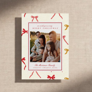 Met de hand getekende Boog Familie Foto Kerstmis Feestdagenkaart