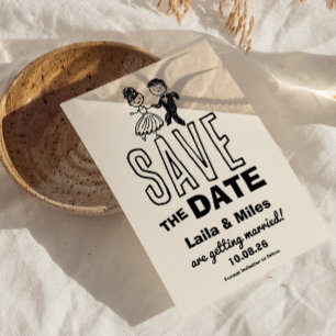 Met de hand getekende bruid en bruidegom 'Save The Save The Date