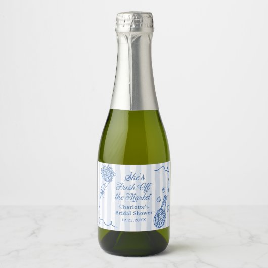 Met de hand getekende bruidsdouche 'Fresh Off the Sparkling Wijnetiket (Voorkant)