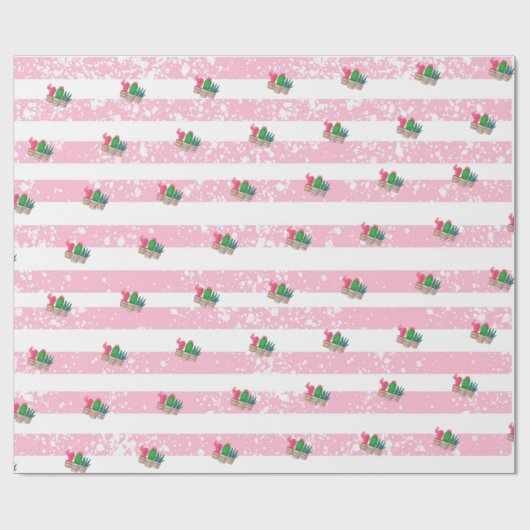 met de hand getekende cactus met strepen achtergro cadeaupapier (Vlak)