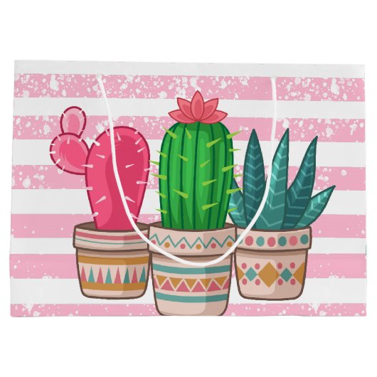 met de hand getekende cactus met strepen achtergro groot cadeauzakje (Achterkant)