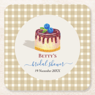 Met de hand getekende cake dessert zoete cute brui vierkante kartonnen onderzetter