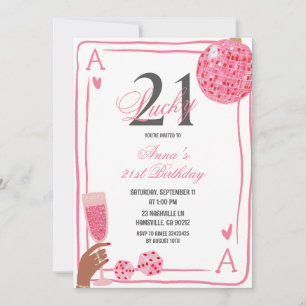 Met de hand getekende Casino Roze Lucky 21 verjaar Kaart