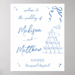 Met de hand getekende champagne bruiloft welkom poster