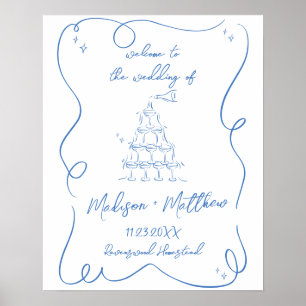 Met de hand getekende champagne bruiloft welkom poster