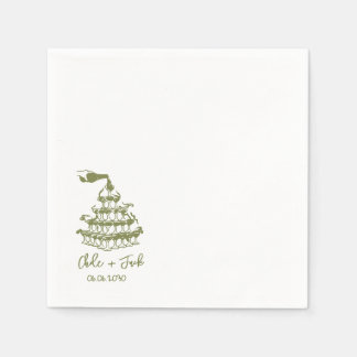 Met de hand getekende champagne-toren glas bruilof servet