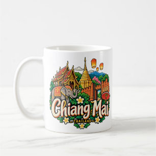 Met de hand getekende Chiang Mai Thailand reis kun Koffiemok