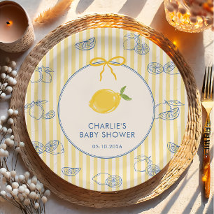 Met de hand getekende citrus citroen baby shower p papieren bordje