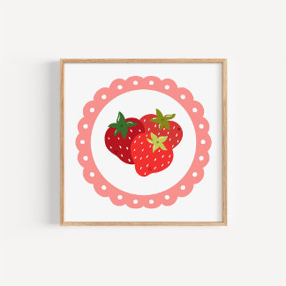 Met de hand getekende Coquette Aardbei Kunstprint Poster