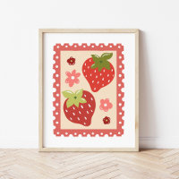 Met de hand getekende Coquette Aardbei Postzegel K