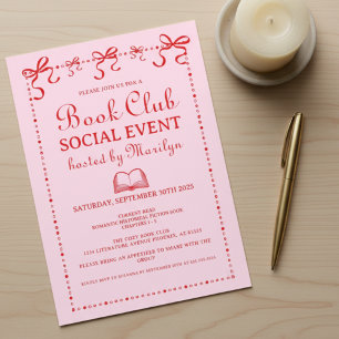 Met de Hand Getekende Coquette Roze Rode Boekclub  Kaart