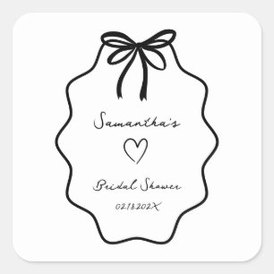 Met de Hand Getekende Coquette Strik Bruidsdouche Vierkante Sticker