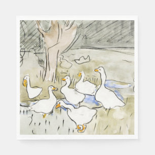 Met de hand getekende Cute Duck-foto's White Duck Servet