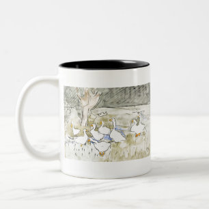 Met de hand getekende Cute Duck-foto's White Duck Tweekleurige Koffiemok