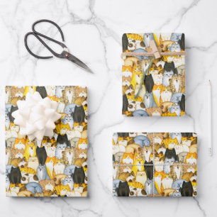 Met de hand getekende cute Kittens patroonpakkette Inpakpapier Vel