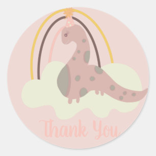 Met de Hand Getekende Dinosaurus Regenboog Verjaar Ronde Sticker