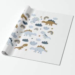 Met de hand getekende dinosaurussen in scandinavis cadeaupapier