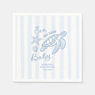 Met de hand getekende Doodle Blauwe Zee Tot Ziens  Servet