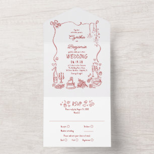 Met de Hand Getekende Doodles Funky Moderne Trouwk All In One Uitnodiging