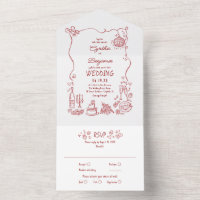 Met de Hand Getekende Doodles Funky Moderne Trouwk