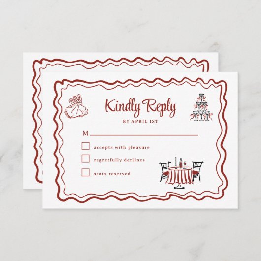 Met de hand getekende Doodles Italiaanse Huwelijk RSVP Kaartje (Voorkant / Achterkant)